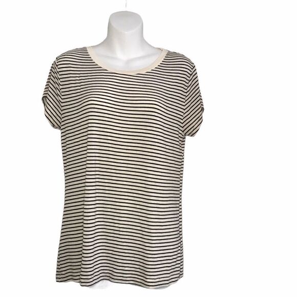 H&M Striped Crewneck Short Sleeve Tee Black Cream Medium - Picture 6 of 8